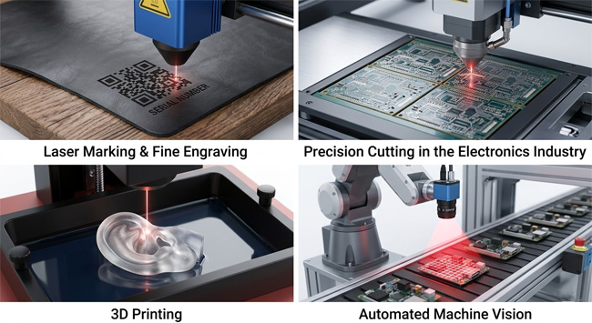 Four industrial laser module applications in modern manufacturing.