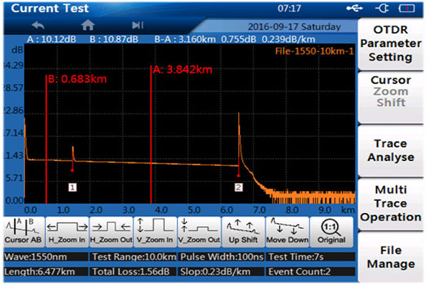 Optical Time Domain Reflectomete Trace Example Screenshot