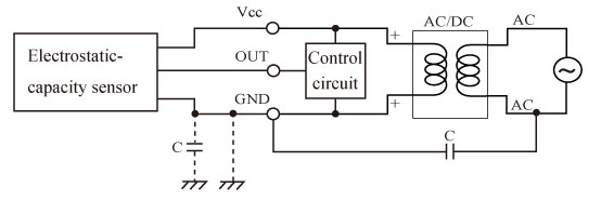 Proximity sensor using AC to DC converter