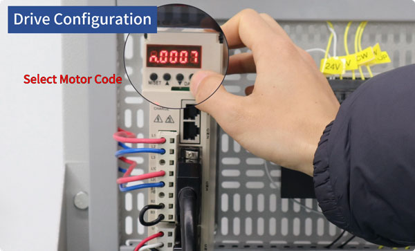 Servo drive configuration select the correct motor code