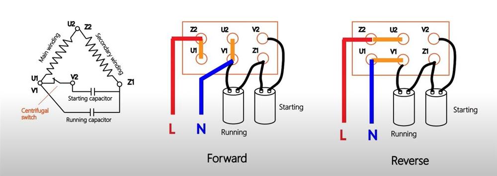 Single phase two capacitor motor wiring