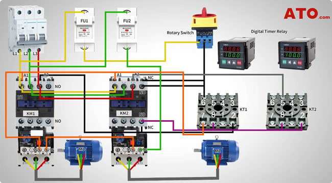 Timed alternating motor control circuit control circuit wiring
