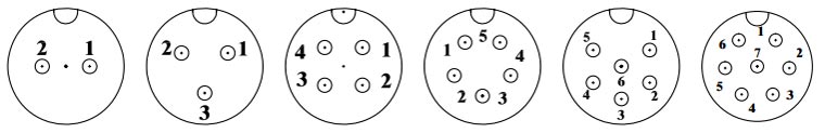 Circular connector 2 to 6 pin m13 pin assignments