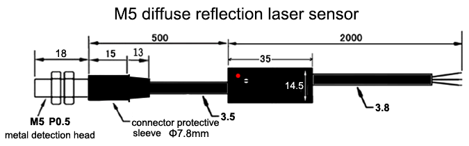 Diffuse reflection laser sensor M5 dimensional drawing