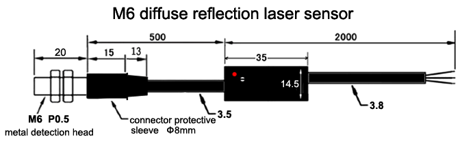 Diffuse reflection laser sensor M6 dimensional drawing