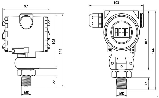 Digital pressure transducer dimensional drawing