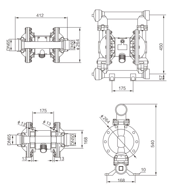 Dimension of 2 inch Air Operated Double Diaphragm Pump