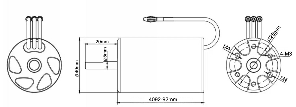 800KV Brushless RC Boat Motor Dimension