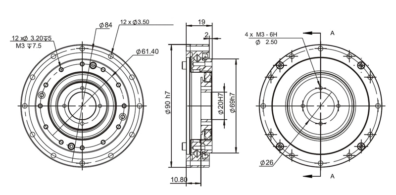 90 mm strain wave harmonic drive gearbox dimensions