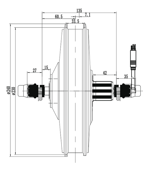 ATO 1000W gearless hub motor dimension