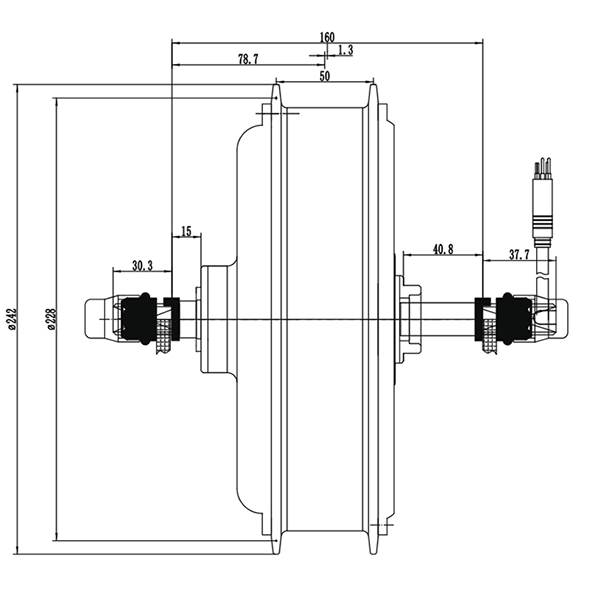 Dimension of ATO 3000W gearless hub motor