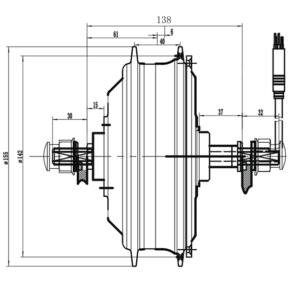 Dimension of ATO 500w gear hub motor