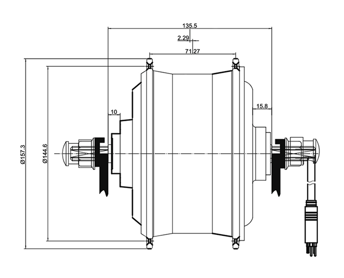 Dimension of ATO 750W gear hub motor