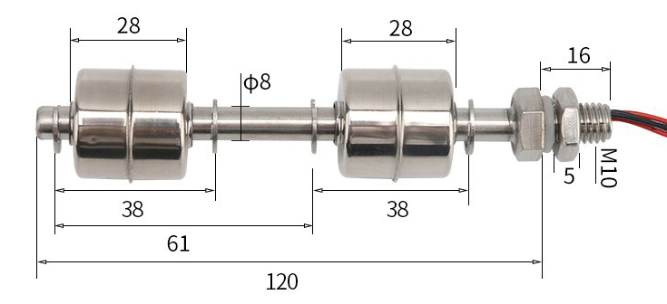 Dimension of stainless steel dual ball float level switch