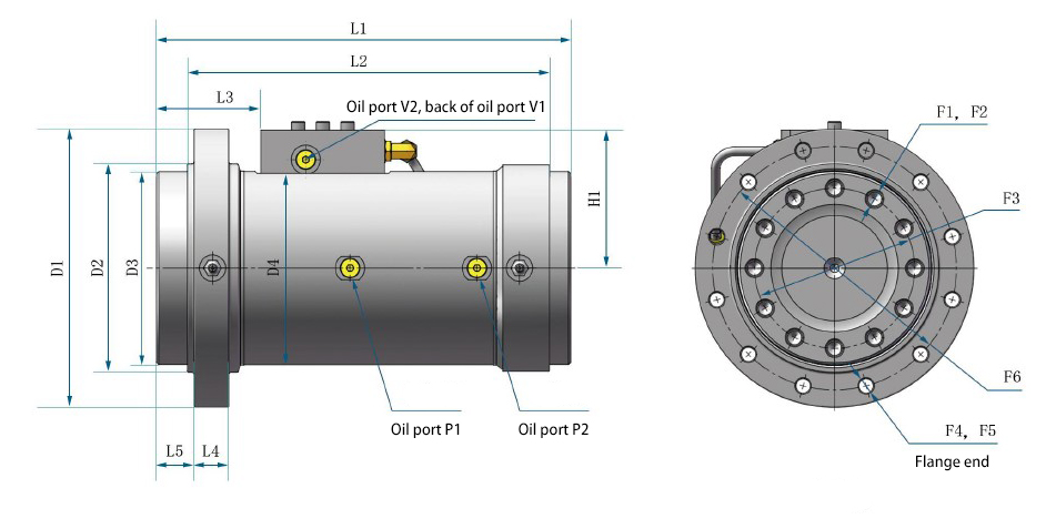 Dimensions Diagram of 24000 N.m Hydraulic Rotary Actuator, 180°~360°, Flange Installation