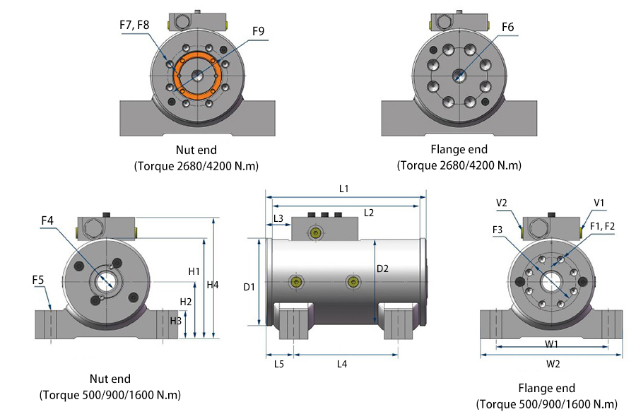 Dimensions of 4500 N.m Hydraulic Rotary Actuator, 180°