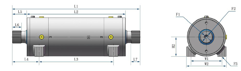 Dimensions Diagram of 6700 N.m Hydraulic Rotary Actuator, 200°~220°