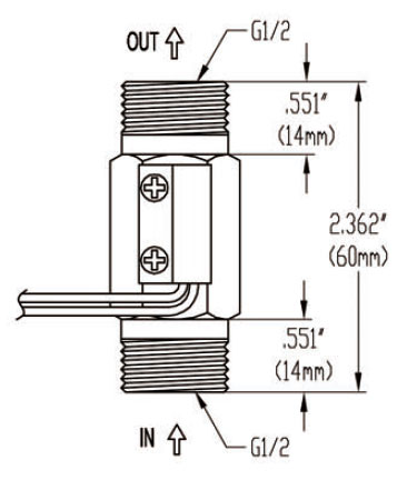 Dimensions of 1/2 inch Water Flow Switch