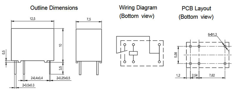Dimensions of 1.5v Miniature Signal Relay