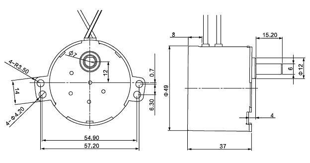 Dimensions of 1 rmp AC Synchronous Gear Motor