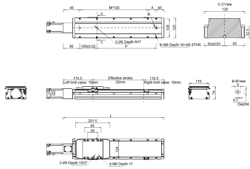 Dimensions of 1250mm Ф16mm Ball Screw Driven Linear Slide with motor exposed