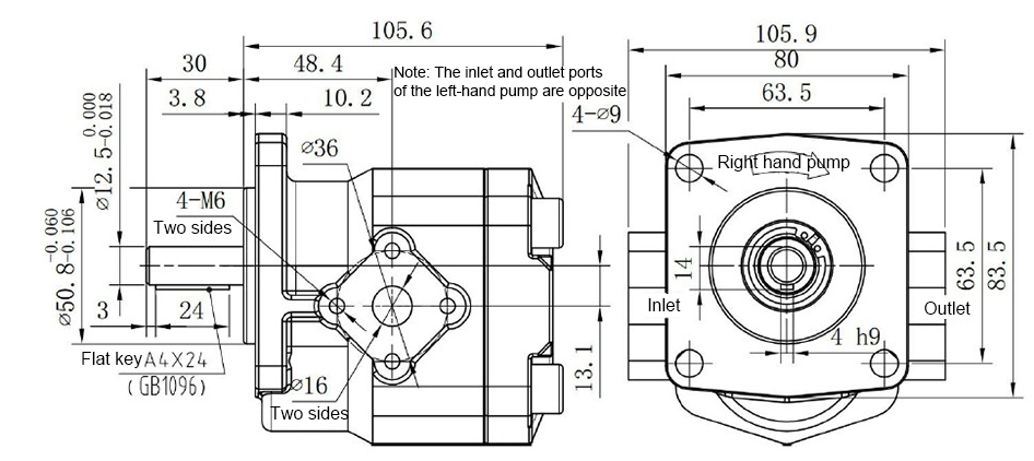 Dimensions of 2/3/4/6/7 GPM Hydraulic Single Gear Pump, 3600 psi