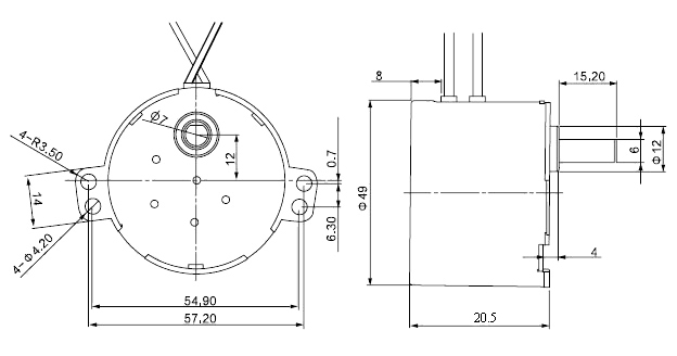 Dimensions of 2.5 rmp AC Synchronous Gear Motor