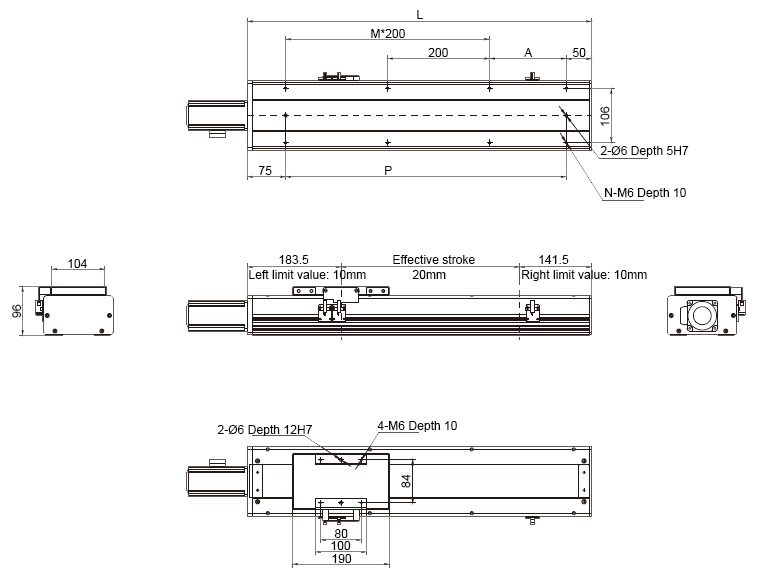 Dimensions of 200W 1050mm Ball Screw Driven Linear Slide with motor exposed