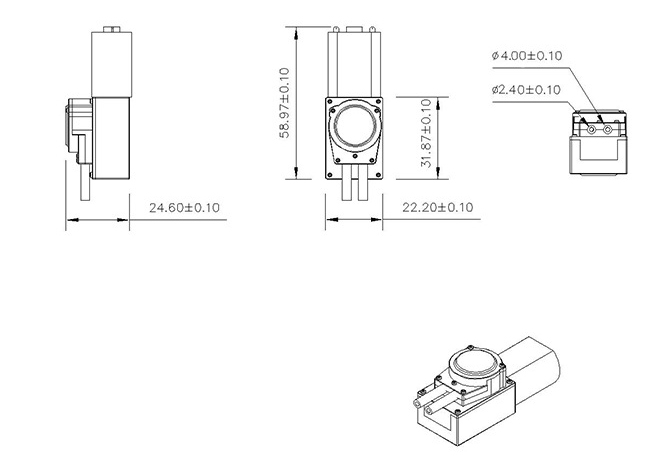Dimensions of 30mL/min DC 3V/6V/12V Micro Peristaltic Pump