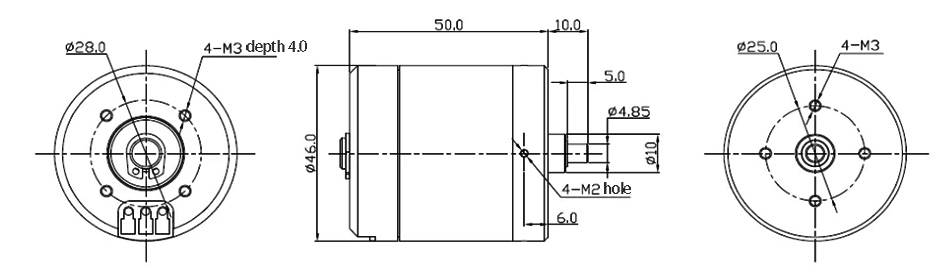 Dimensions of 400W 300KV 3-6S Waterproof Brushless DC Motor, IP28