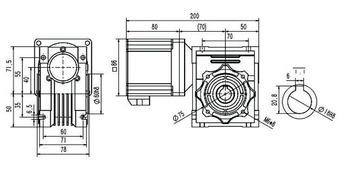 Dimensions of 450 W DC Worm Gear Motor
