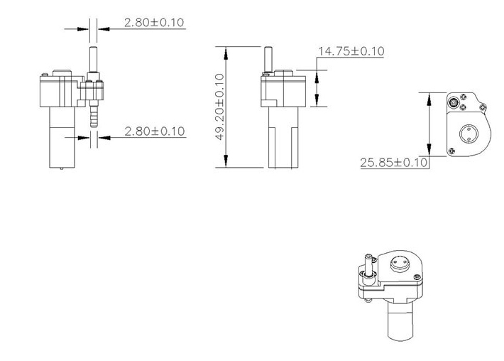 Dimensions of 8mL/min DC 3.7V/5V/6V Micro Peristaltic Pump