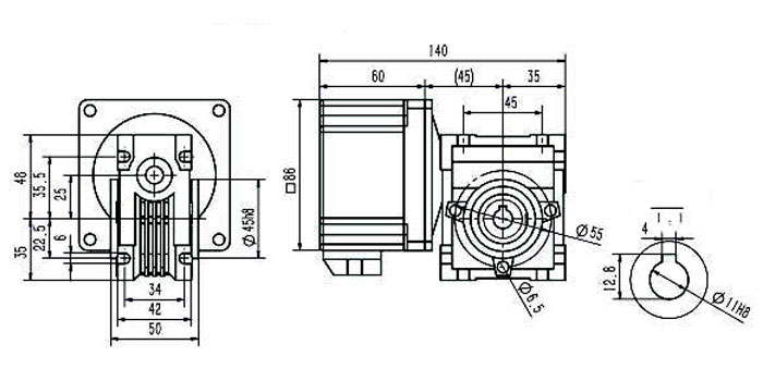 Dimensions of 90 W DC Worm Gear Motor