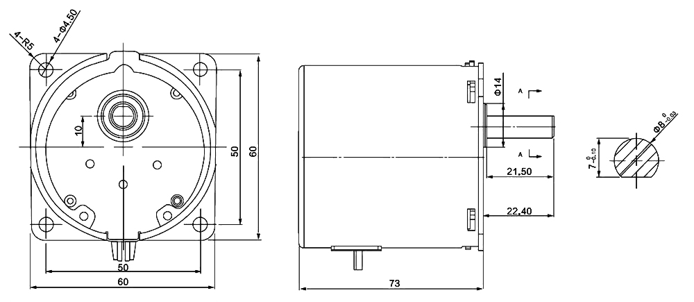 Dimensions of 75 rpm AC Synchronous Gear Motor
