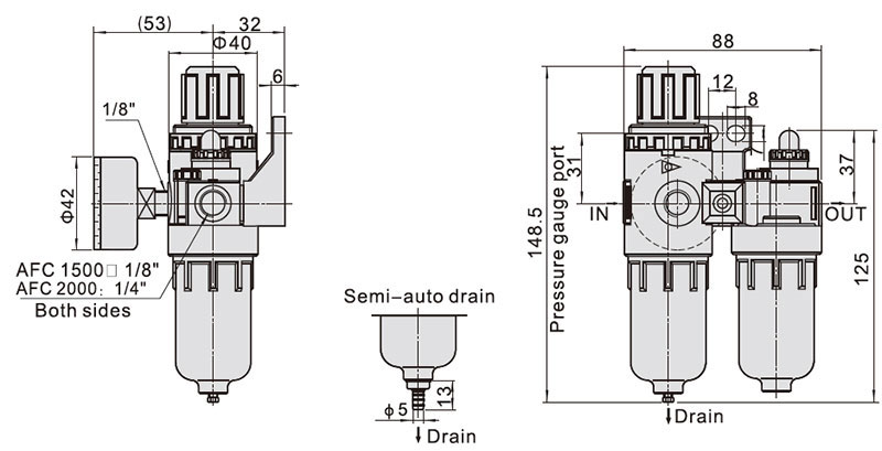 Dimensions of 1/2 inch Air Filter Regulator