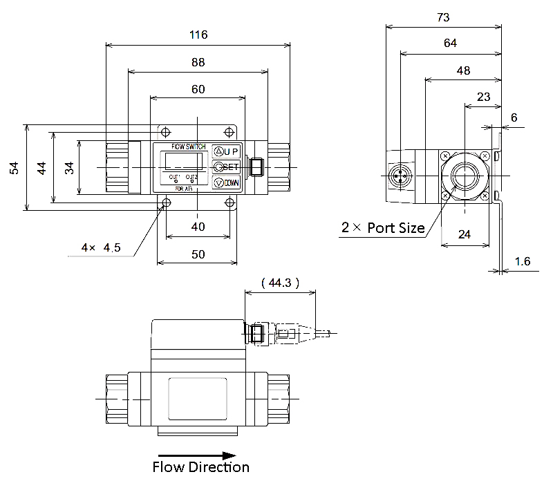 Dimensions of digital flow switch