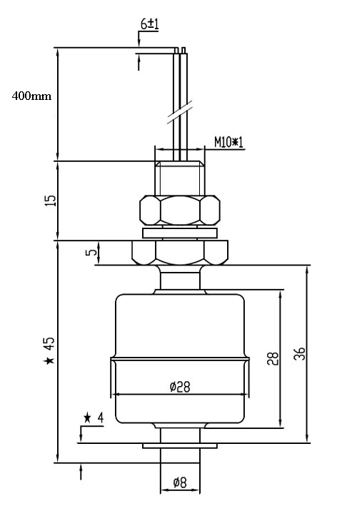 Dimensions of Stainless Steel and Plastic Float Liquid Level Sensor