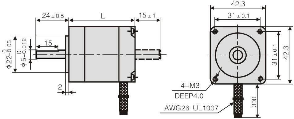 Dimensions of Nema 17 2 Phase Hybrid Stepper Motor