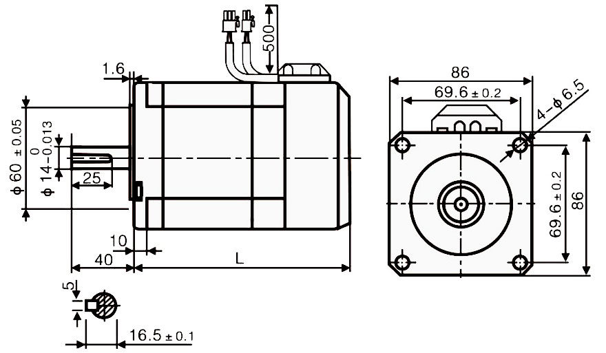 Dimensions of Nema 34 2 Phase Closed Loop Stepper Motor