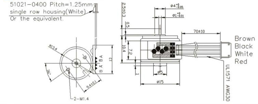 Dimensions of Nema 6 Micro Geared Stepper Motor, 5V, 0.16A, 2 Phase