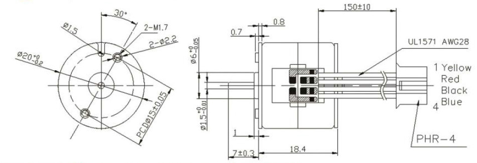 Dimensions of Nema 8 Micro Geared Stepper Motor, 12V, 0.6A, 2 Phase