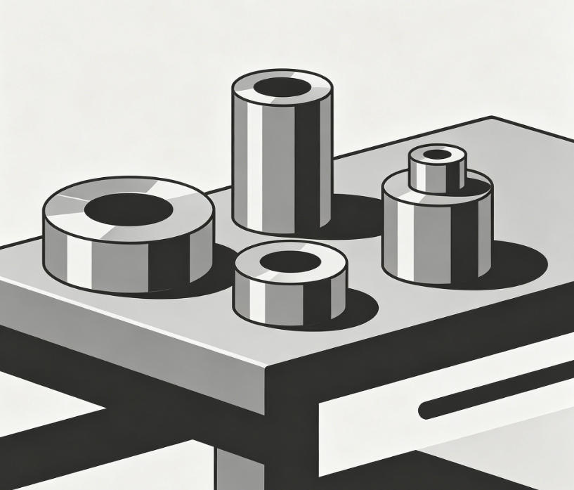 Different sizes of punches and dies. Standard sets usually include only 1-2 common sizes; extra sizes cost more.