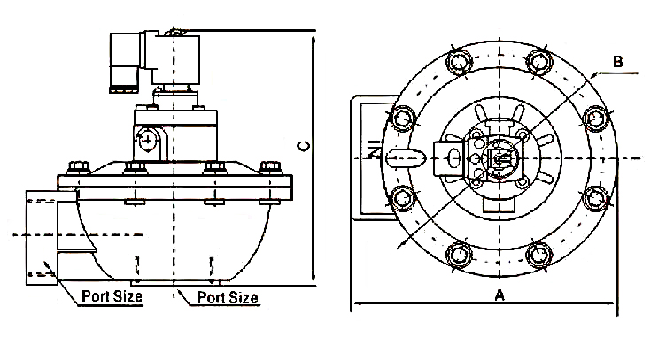 Dust collector pulse solenoid valve dimension