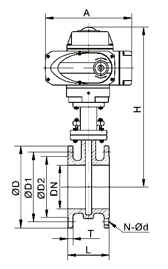 Electric flanged butterfly valve dimension