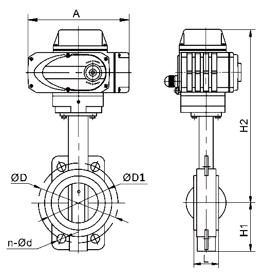 Electric wafer style butterfly valve dimension