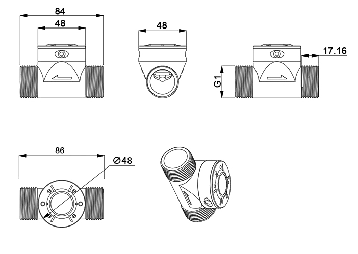 Electronic water flow sensor dn25 size