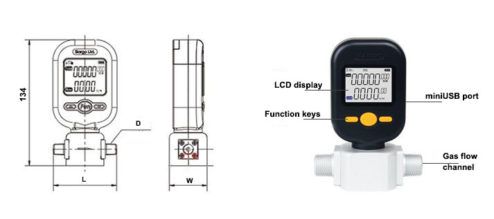 Digital display 0-25L/min 6mm air oxygen nitrogen mass flowmeters flow meter 
