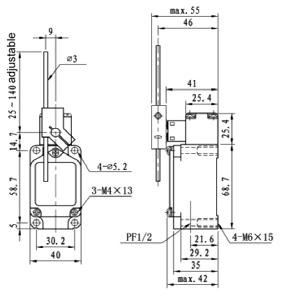 High temperature limit switch with adjustable rod lever dimension