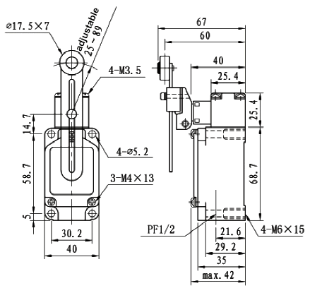 High temperature limit switch with adjustable roller lever dimension