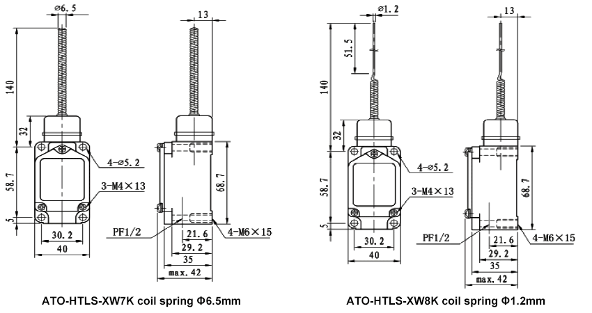 High temperature limit switch with 6.5mm/1.2mm coil spring dimension